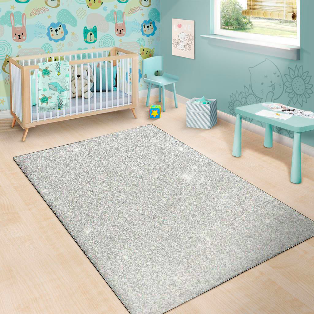 Light Silver Glitter Texture Print Area Rug