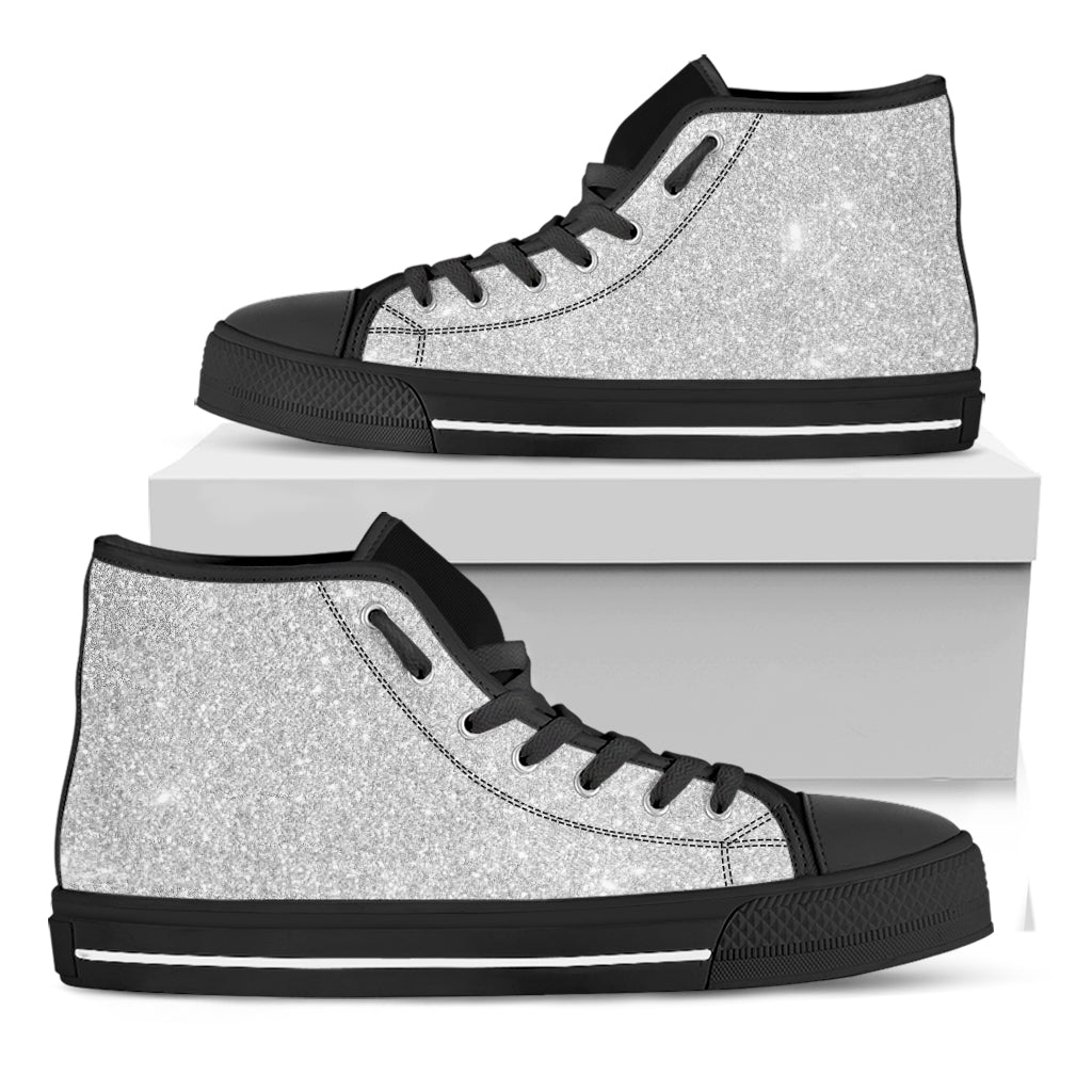 Light Silver Glitter Texture Print Black High Top Shoes