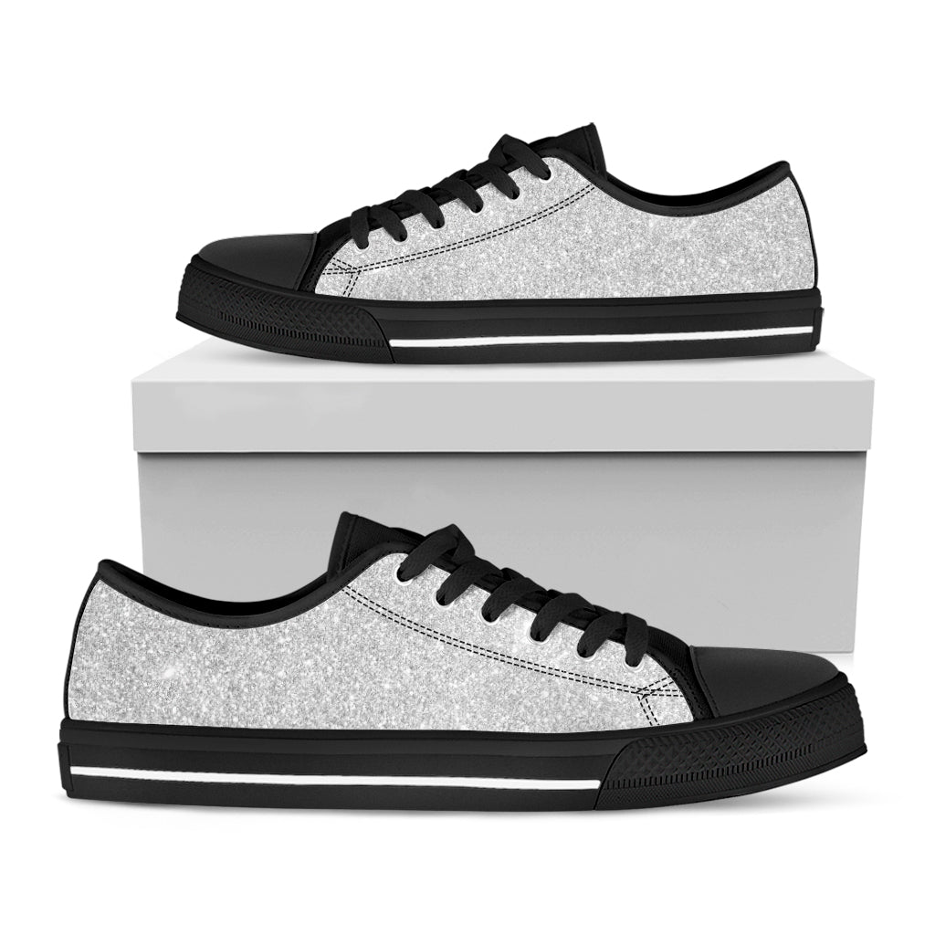 Light Silver Glitter Texture Print Black Low Top Shoes