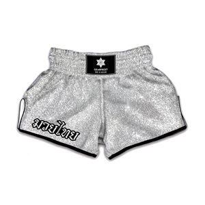 Light Silver Glitter Texture Print Muay Thai Boxing Shorts