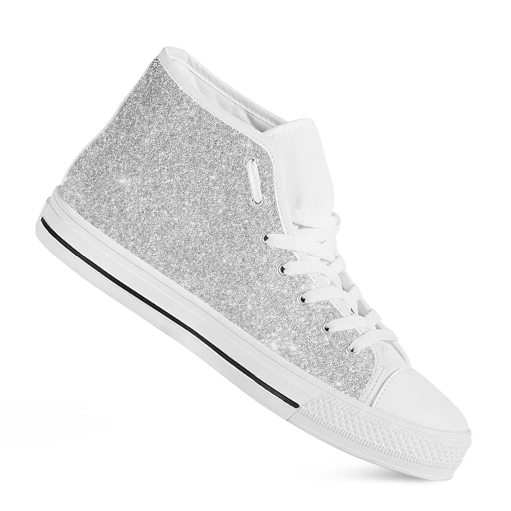 Light Silver Glitter Texture Print White High Top Shoes