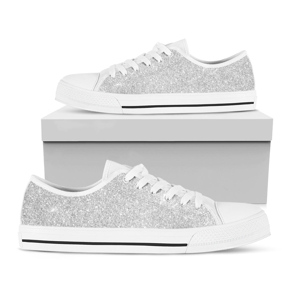 Light Silver Glitter Texture Print White Low Top Shoes