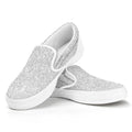 Bright Silver (NOT Real) Glitter Print White Slip On Sneakers