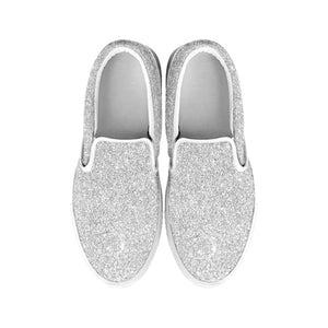 Light Silver Glitter Texture Print White Slip On Shoes