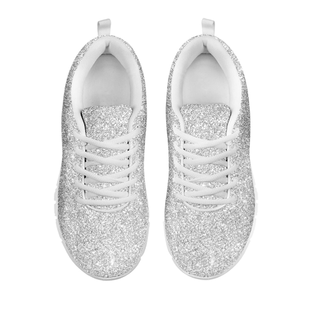 Light Silver Glitter Texture Print White Sneakers