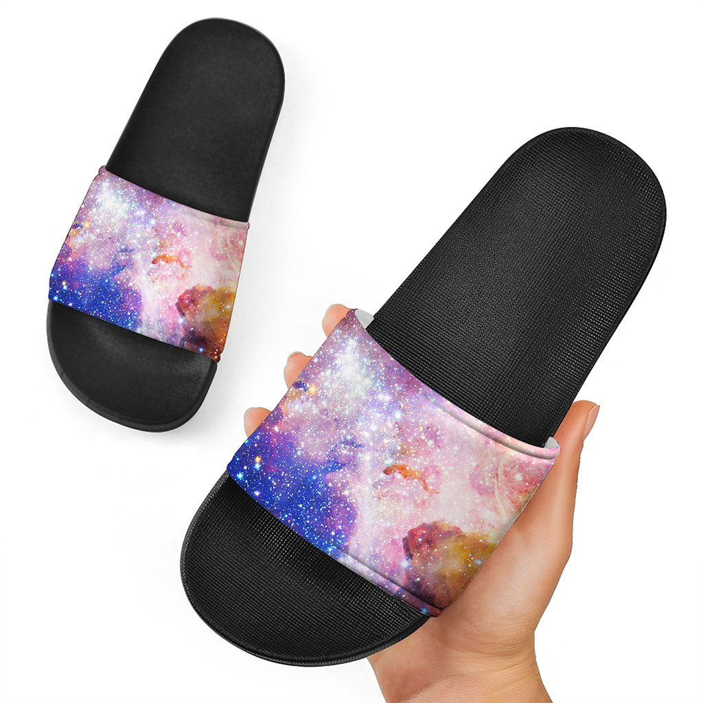 Light Stardust Galaxy Deep Space Print Black Slide Sandals
