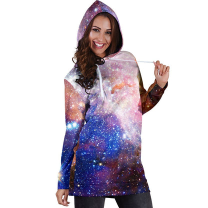 Light Stardust Galaxy Deep Space Print Hoodie Dress GearFrost