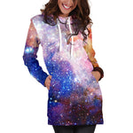 Light Stardust Galaxy Deep Space Print Hoodie Dress GearFrost