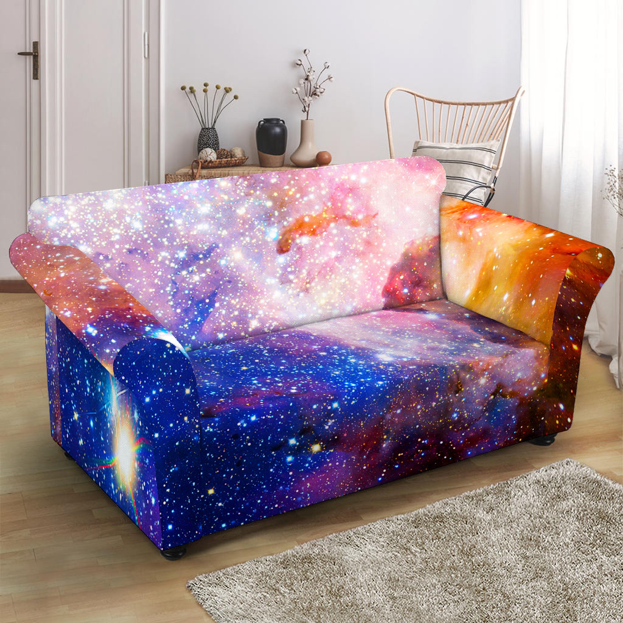 Light Stardust Galaxy Deep Space Print Loveseat Slipcover