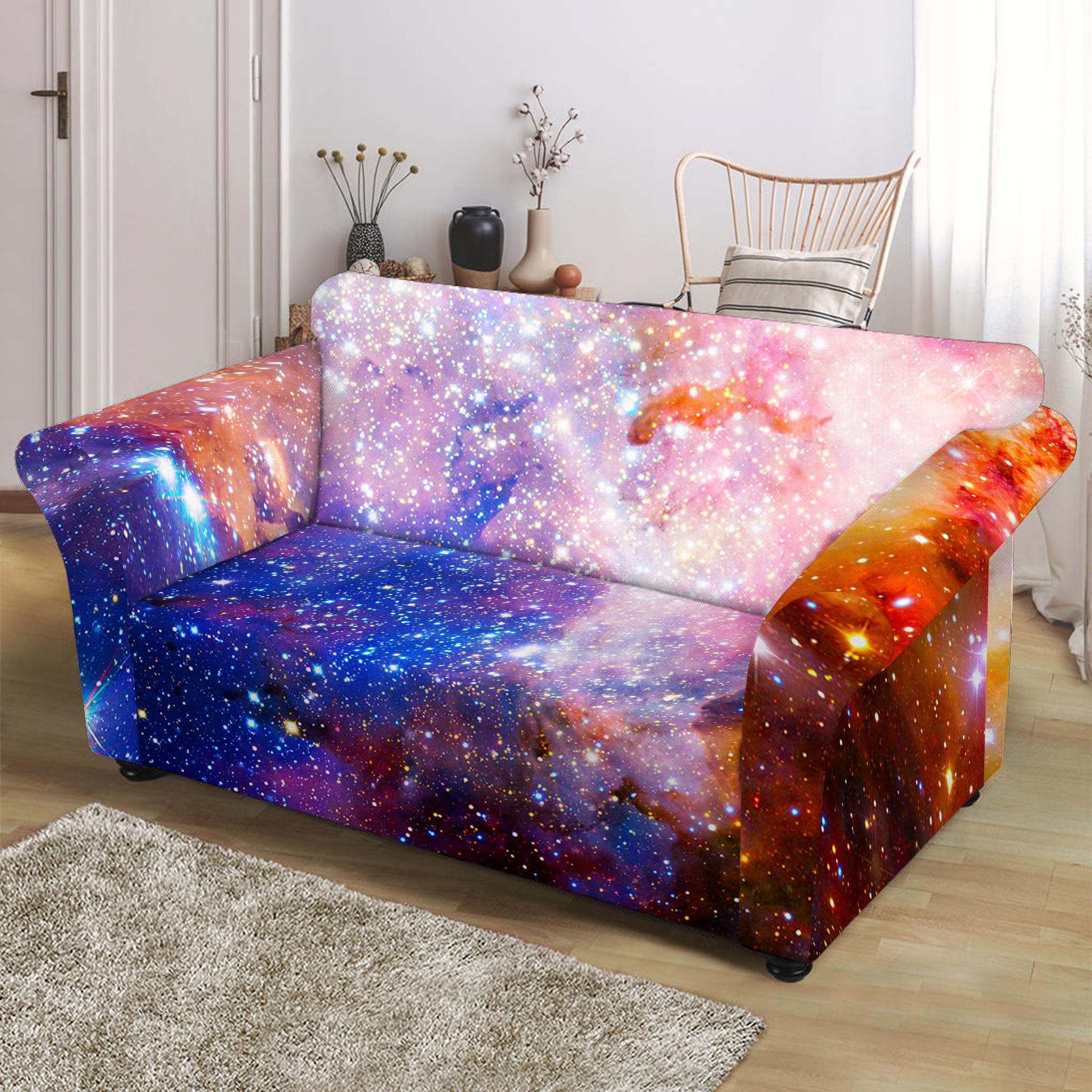 Light Stardust Galaxy Deep Space Print Loveseat Slipcover