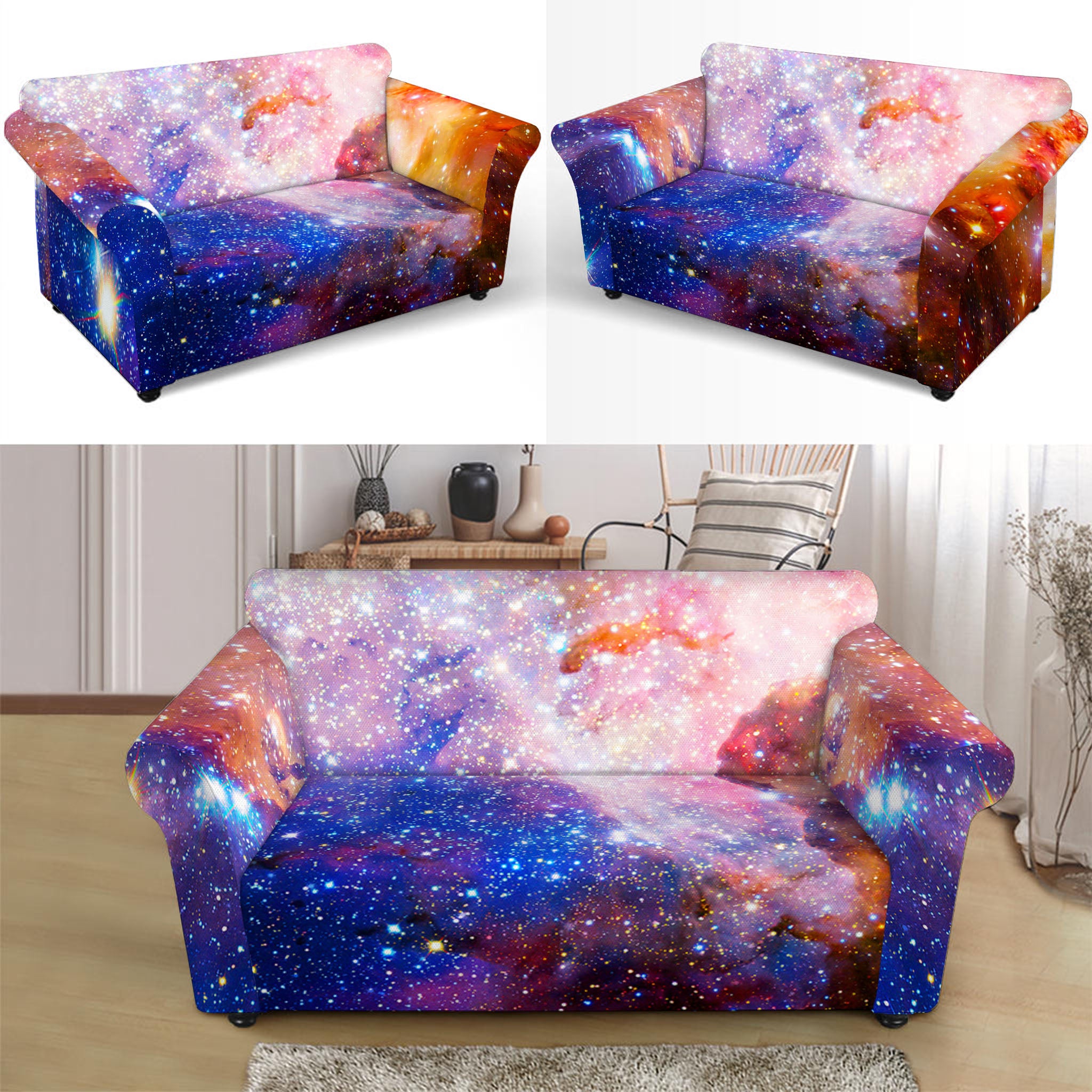 Light Stardust Galaxy Deep Space Print Loveseat Slipcover