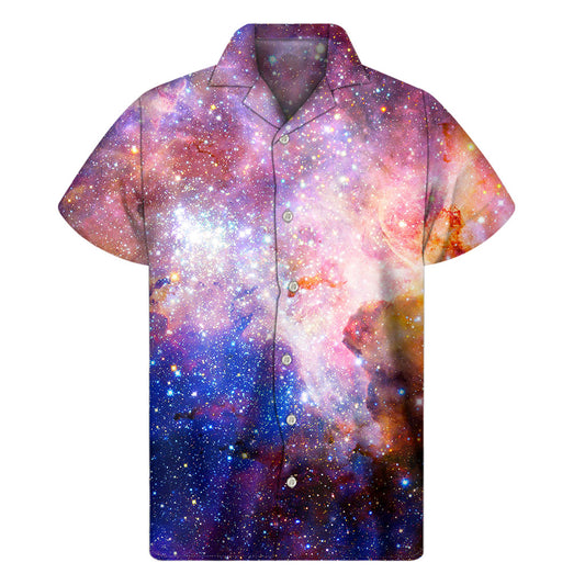 Light Stardust Galaxy Deep Space Print Men's Short Sleeve Shirt