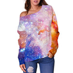 Light Stardust Galaxy Deep Space Print Off Shoulder Sweatshirt GearFrost