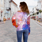 Light Stardust Galaxy Deep Space Print Off Shoulder Sweatshirt GearFrost