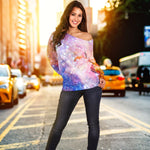 Light Stardust Galaxy Deep Space Print Off Shoulder Sweatshirt GearFrost