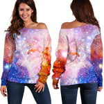 Light Stardust Galaxy Deep Space Print Off Shoulder Sweatshirt GearFrost