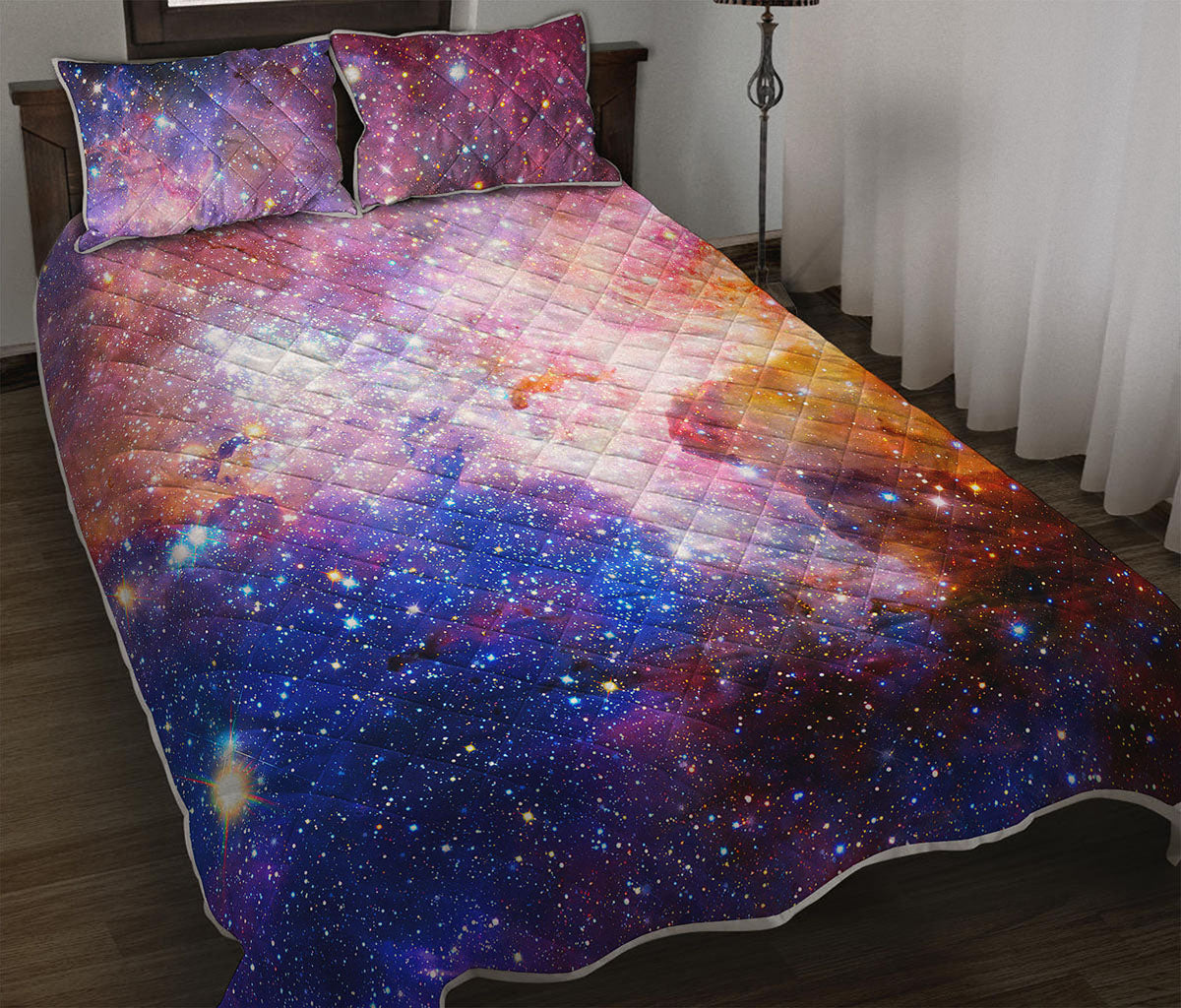 Light Stardust Galaxy Deep Space Print Quilt Bed Set