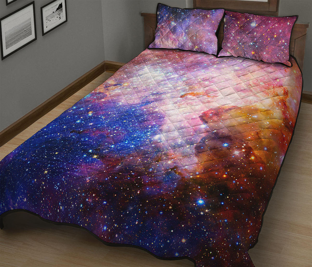 Light Stardust Galaxy Deep Space Print Quilt Bed Set