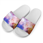 Light Stardust Galaxy Deep Space Print White Slide Sandals