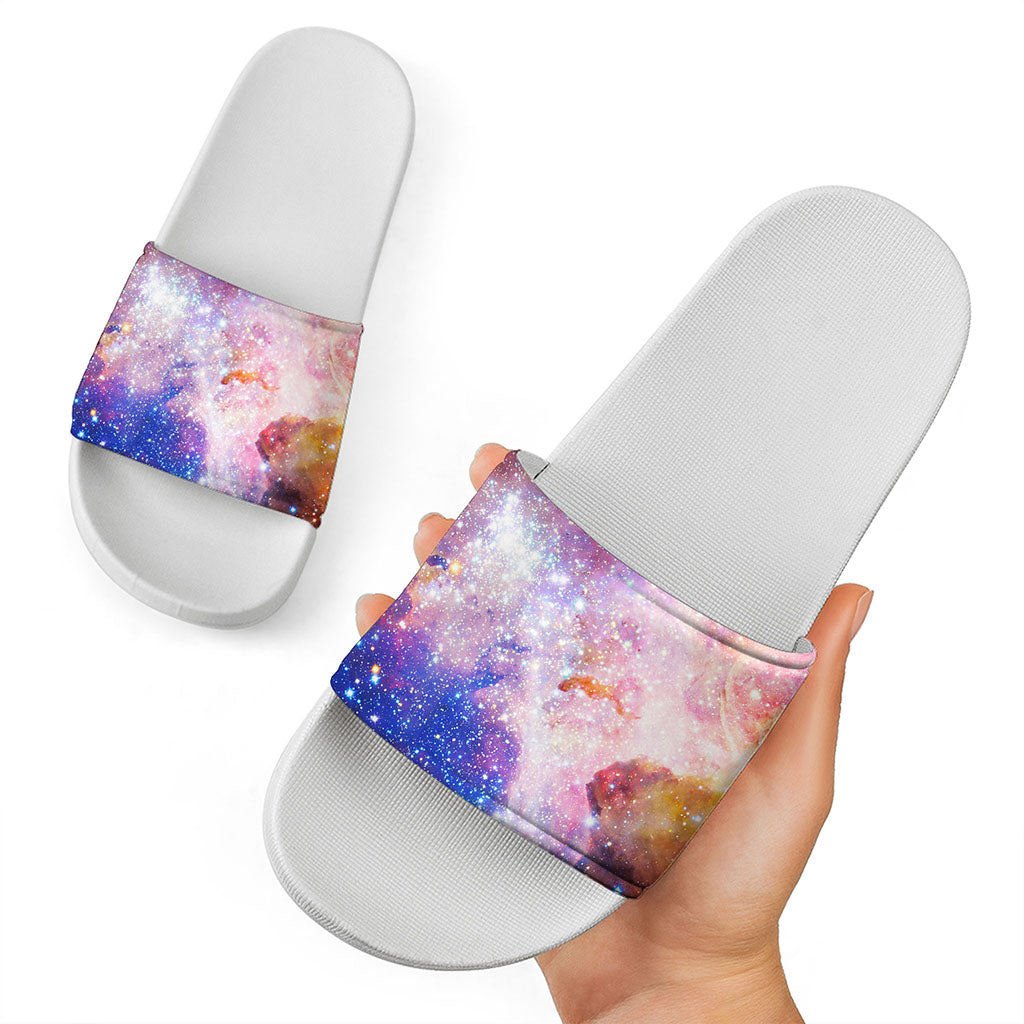 Light Stardust Galaxy Deep Space Print White Slide Sandals