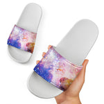 Light Stardust Galaxy Deep Space Print White Slide Sandals