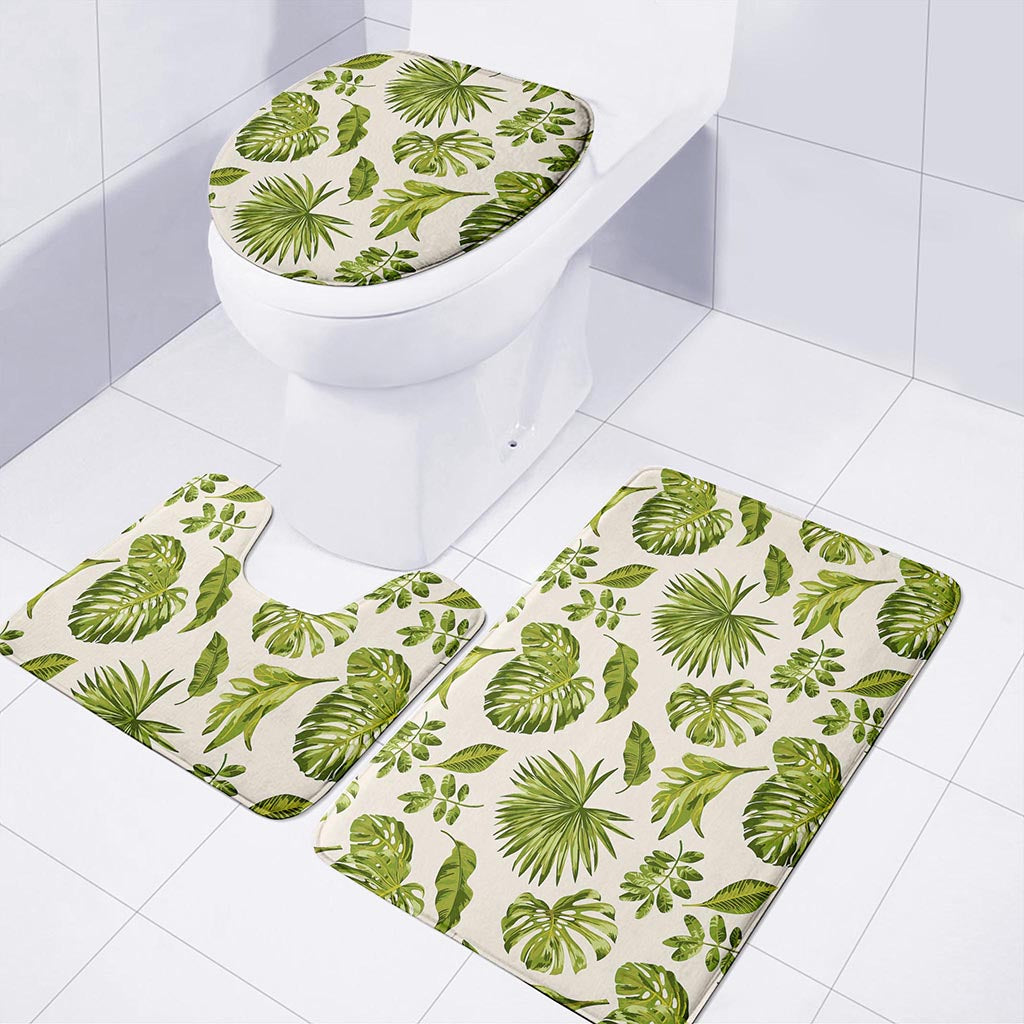 Light Tropical Leaf Pattern Print 3 Piece Bath Mat Set