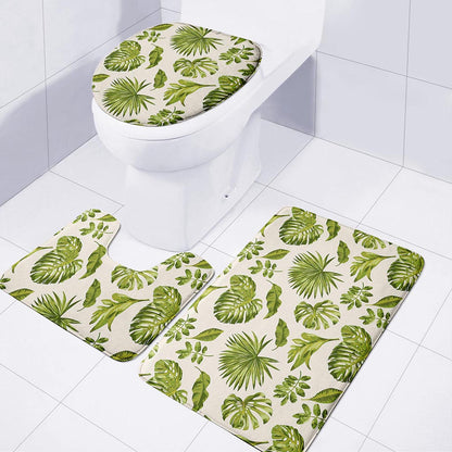 Light Tropical Leaf Pattern Print 3 Piece Bath Mat Set
