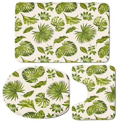 Light Tropical Leaf Pattern Print 3 Piece Bath Mat Set
