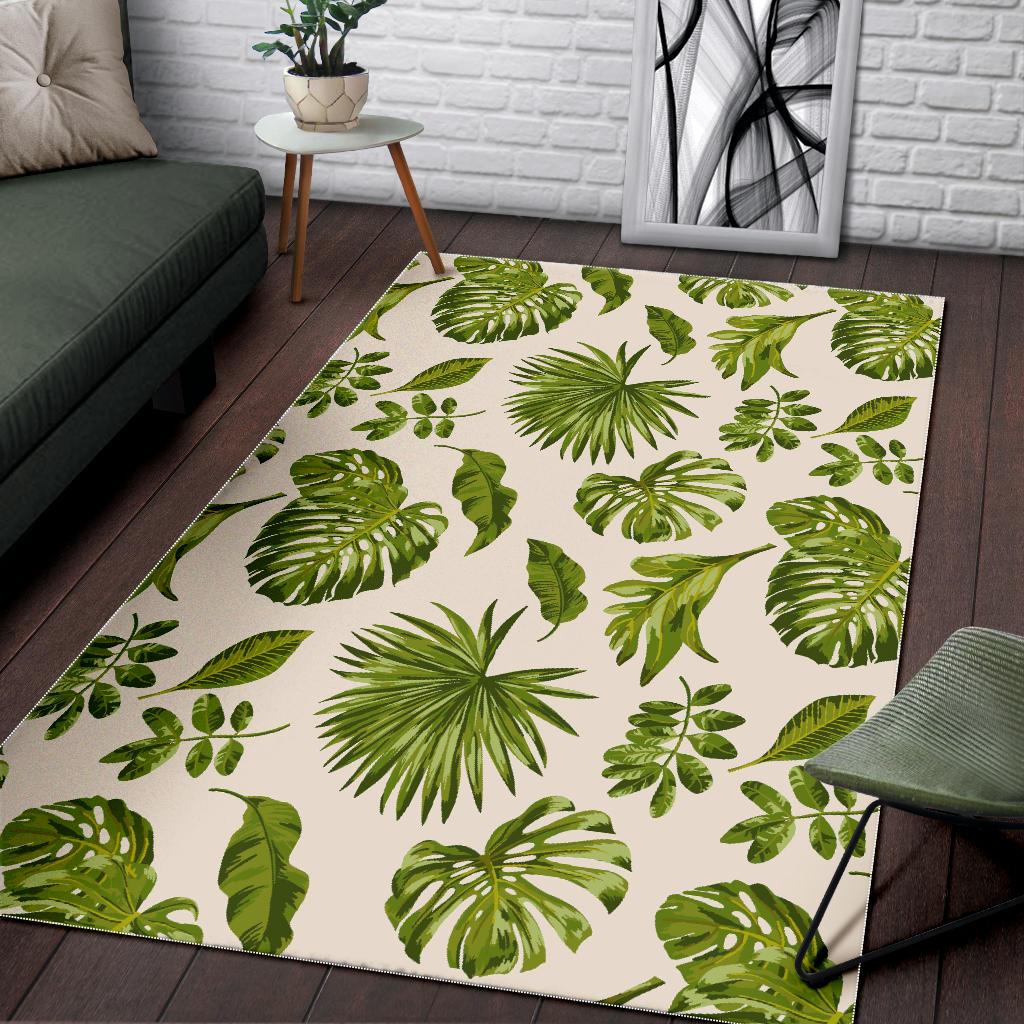 Light Tropical Leaf Pattern Print Area Rug GearFrost