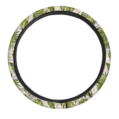 Light Tropical Leaf Pattern Print Car Steering Wheel Cover