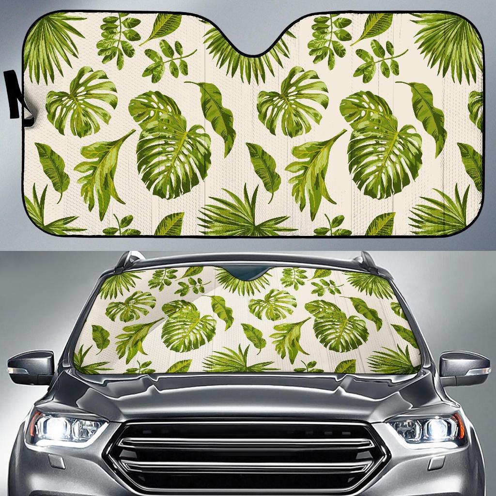 Light Tropical Leaf Pattern Print Car Sun Shade GearFrost