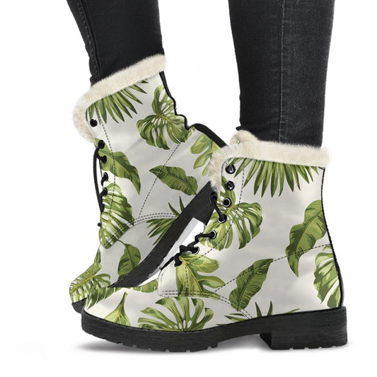 Light Tropical Leaf Pattern Print Comfy Boots GearFrost
