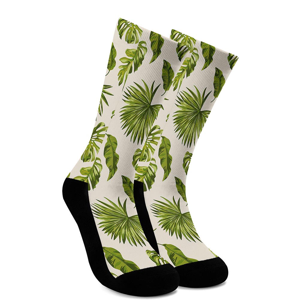 Light Tropical Leaf Pattern Print Crew Socks