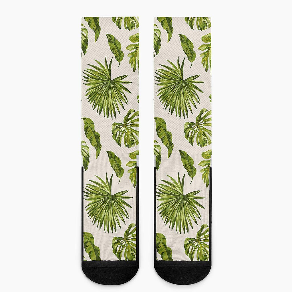 Light Tropical Leaf Pattern Print Crew Socks