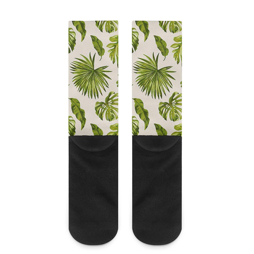 Light Tropical Leaf Pattern Print Crew Socks