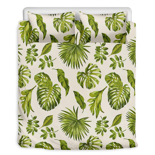 Light Tropical Leaf Pattern Print Duvet Cover Bedding Set