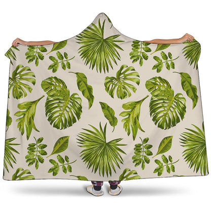 Light Tropical Leaf Pattern Print Hooded Blanket