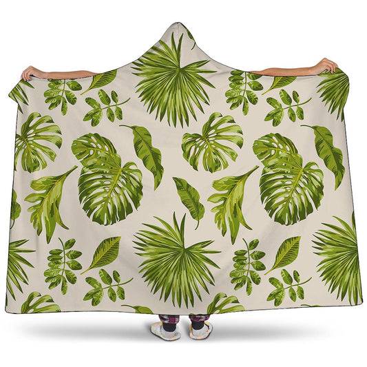 Light Tropical Leaf Pattern Print Hooded Blanket