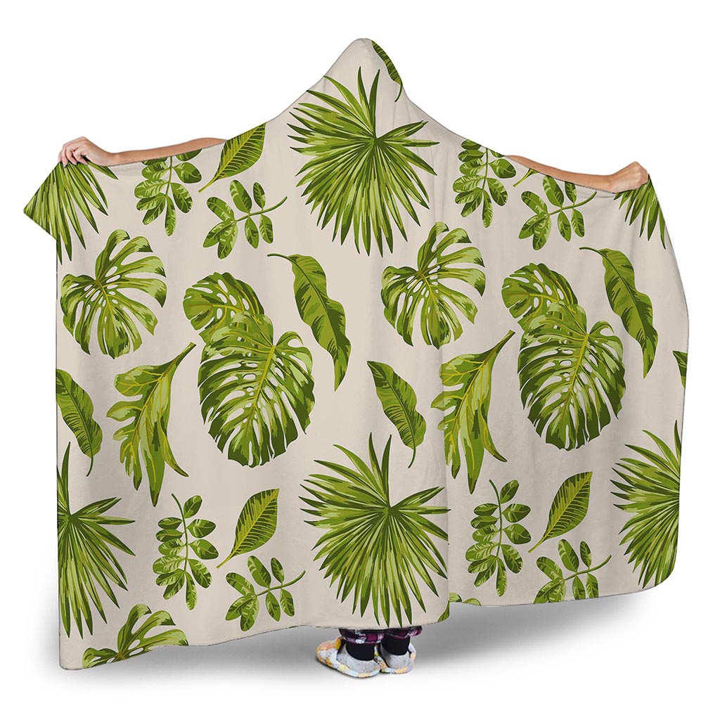 Light Tropical Leaf Pattern Print Hooded Blanket