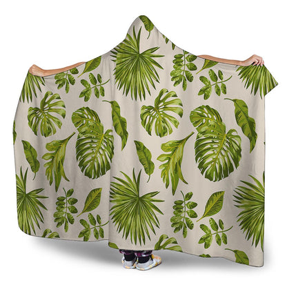 Light Tropical Leaf Pattern Print Hooded Blanket