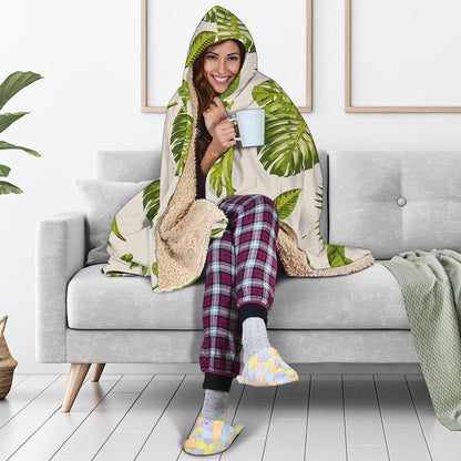 Light Tropical Leaf Pattern Print Hooded Blanket