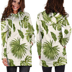 Light Tropical Leaf Pattern Print Hoodie Dress GearFrost