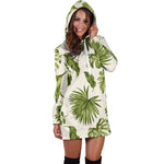 Light Tropical Leaf Pattern Print Hoodie Dress GearFrost