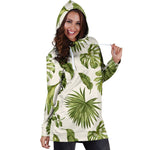 Light Tropical Leaf Pattern Print Hoodie Dress GearFrost