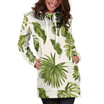 Light Tropical Leaf Pattern Print Hoodie Dress GearFrost