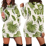 Light Tropical Leaf Pattern Print Hoodie Dress GearFrost