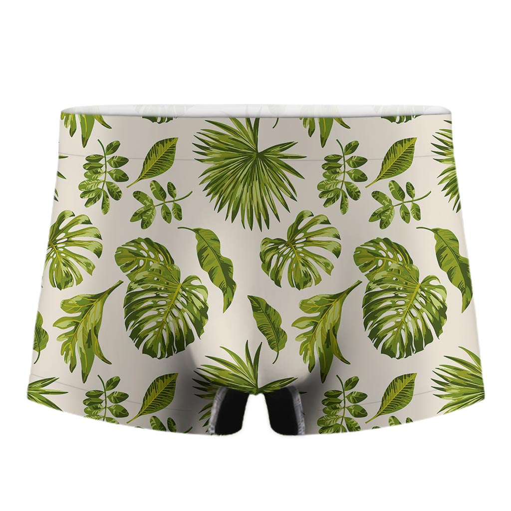 Light Tropical Leaf Pattern Print Men's Boxer Briefs