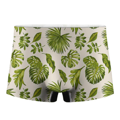 Light Tropical Leaf Pattern Print Men's Boxer Briefs