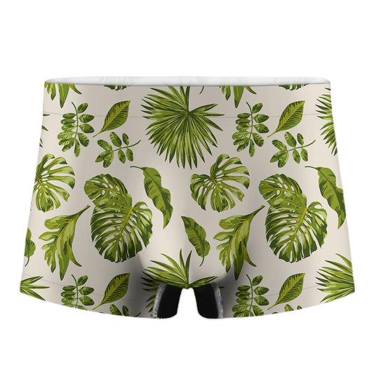Light Tropical Leaf Pattern Print Men's Boxer Briefs