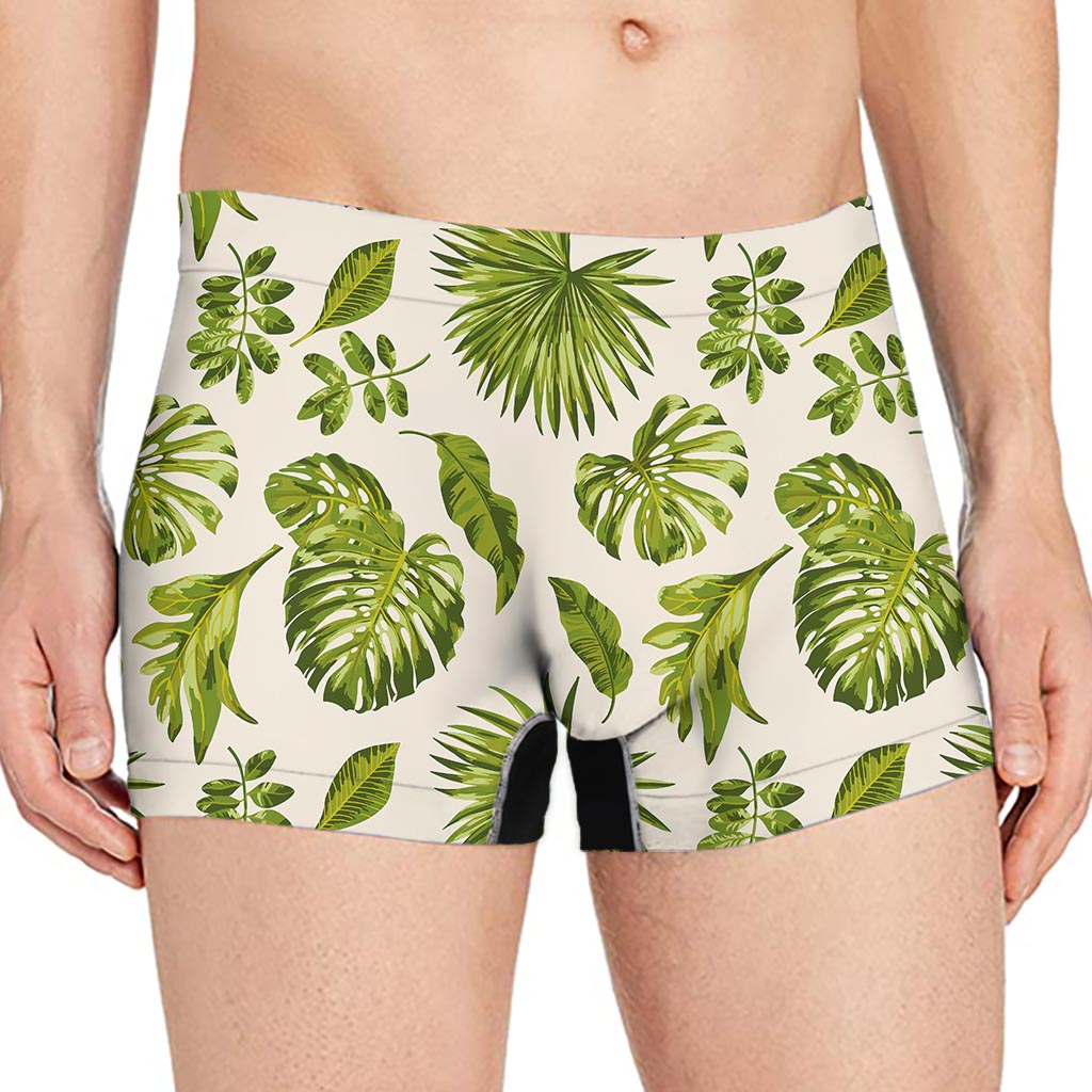 Light Tropical Leaf Pattern Print Men's Boxer Briefs